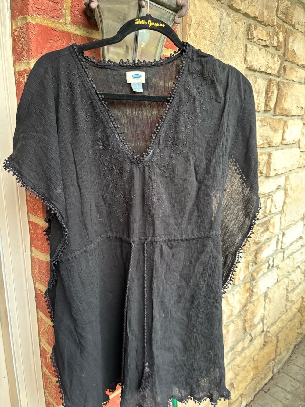 Old Navy Black Embroidered Swim Coverup Tunic
